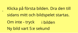 . Klicka på första bilden. Dra den till sidans mitt och bildspelet startas.Om inte - tryck  i bilden  Ny bild vart 5:e sekund