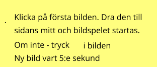 . Klicka på första bilden. Dra den till sidans mitt och bildspelet startas.Om inte - tryck  i bilden  Ny bild vart 5:e sekund