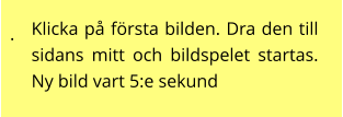 . Klicka på första bilden. Dra den till sidans mitt och bildspelet startas. Ny bild vart 5:e sekund