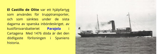 El Castillo de Olite var ett hjälpfartyg som användes för trupptransporter, och som sänktes under de sista dagarna av spanska inbördeskriget. av kustförsvarsbatteriet Parajola i Cartagena  Med 1476 döda är det den dödligaste förlisningen i Spaniens historia.