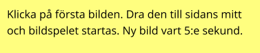 Klicka på första bilden. Dra den till sidans mitt och bildspelet startas. Ny bild vart 5:e sekund.