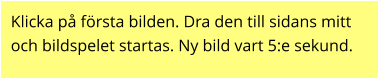 Klicka på första bilden. Dra den till sidans mitt och bildspelet startas. Ny bild vart 5:e sekund.