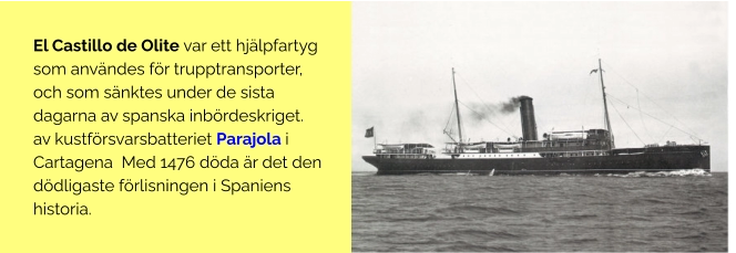 El Castillo de Olite var ett hjälpfartyg som användes för trupptransporter, och som sänktes under de sista dagarna av spanska inbördeskriget. av kustförsvarsbatteriet Parajola i Cartagena  Med 1476 döda är det den dödligaste förlisningen i Spaniens historia.