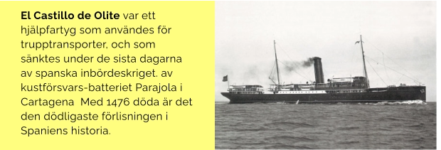 El Castillo de Olite var ett hjälpfartyg som användes för trupptransporter, och som sänktes under de sista dagarna av spanska inbördeskriget. av kustförsvars-batteriet Parajola i Cartagena  Med 1476 döda är det den dödligaste förlisningen i Spaniens historia.